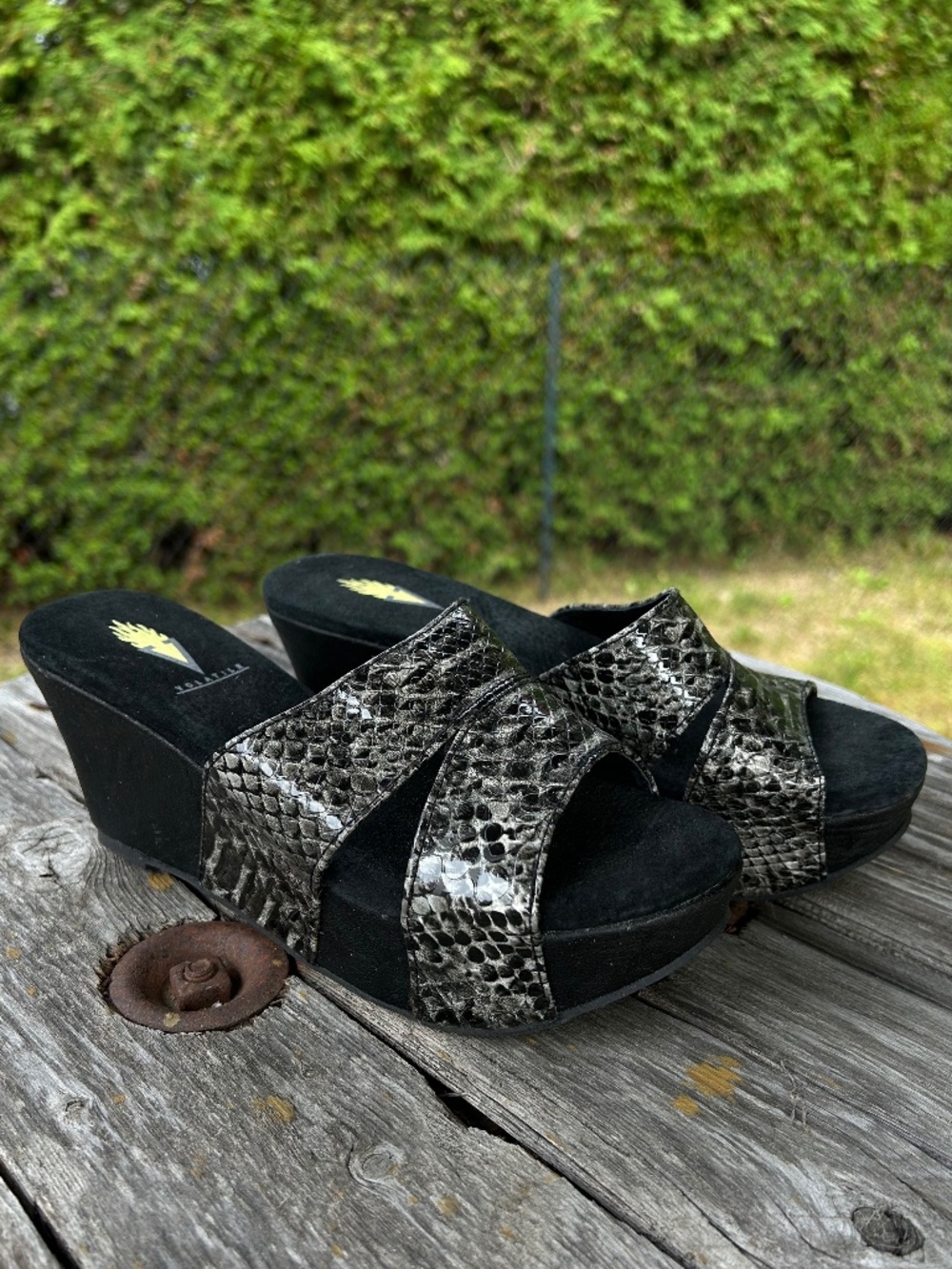 Volatile ⎸ Snake-Print Crisscross Wedge Sandals